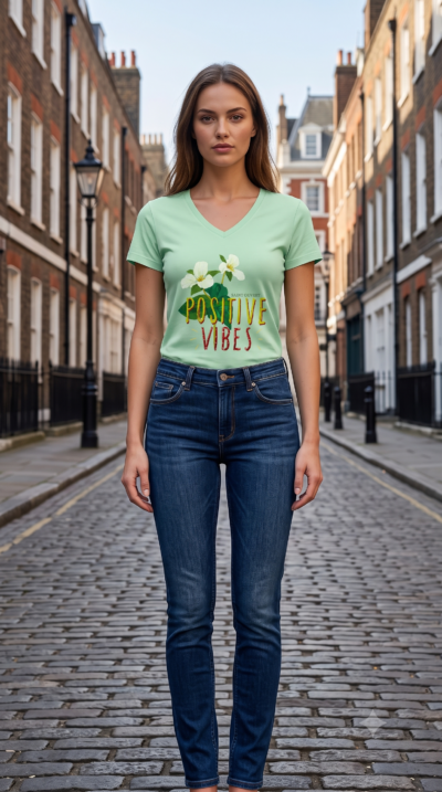 WOMEN'S - Deep V Neck T-SHIRT - MINT GREEN