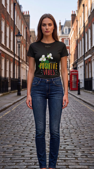 WOMEN'S - Deep V Neck  T-SHIRT - BLACK