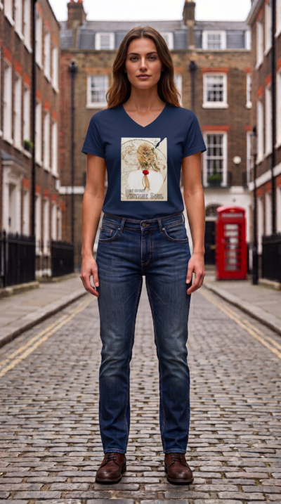 WOMEN'S - Deep V Neck - T-SHIRT - NAVY