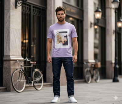 Men's Round Neck T-Shirt - Light Purple