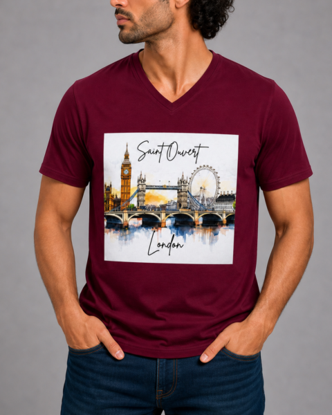 Burgundy Deep V-Neck Pure Cotton T-Shirt