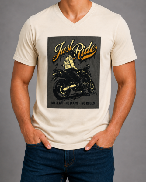 Cream Deep V-Neck Pure Cotton T-Shirt