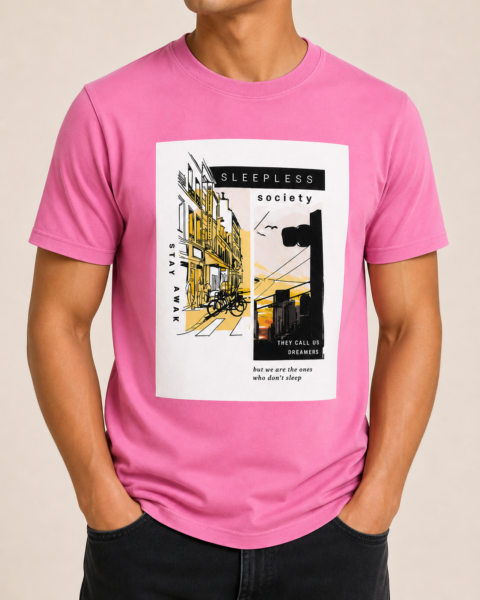 Pink Mock Neck Pure Cotton T-Shirt