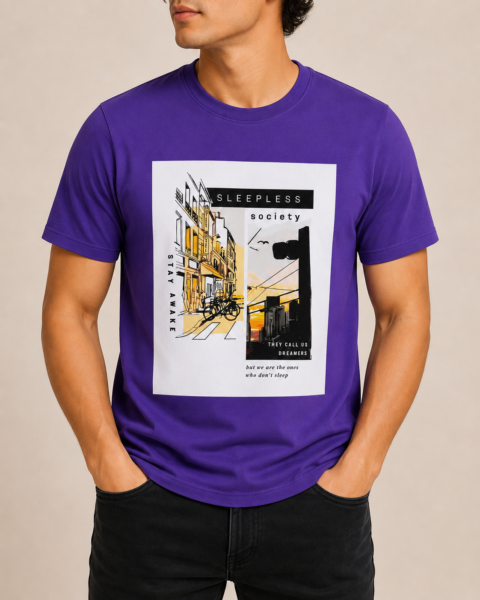 Purple Mock Neck Pure Cotton T-Shirt