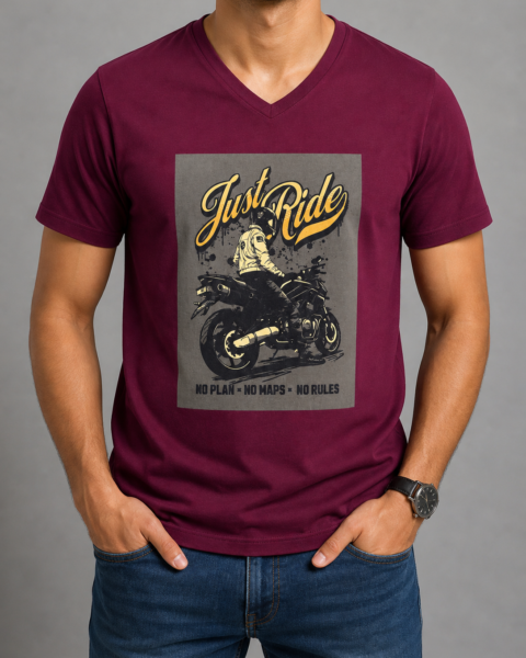 Wine Deep V-Neck Pure Cotton T-Shirt