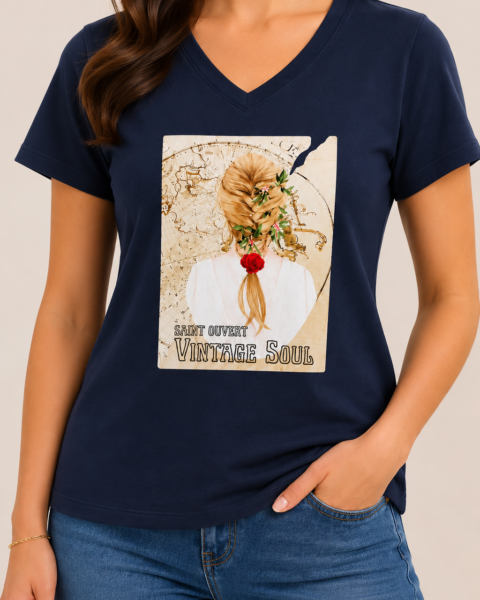 Navy Deep V-Neck Pure Cotton T-Shirt