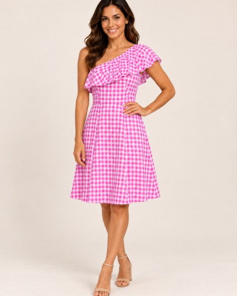 Pink Check Moss Crepe Dress