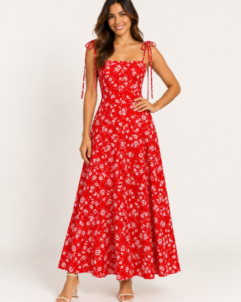 Red Print Crepe Dress