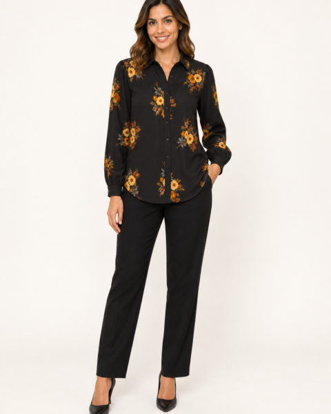 Black Print Crepe Shirt