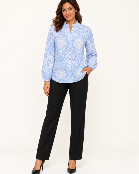 Sea Blue Print Crepe Shirt