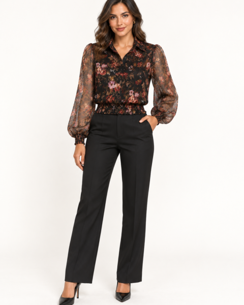 Brown Print Organza Top