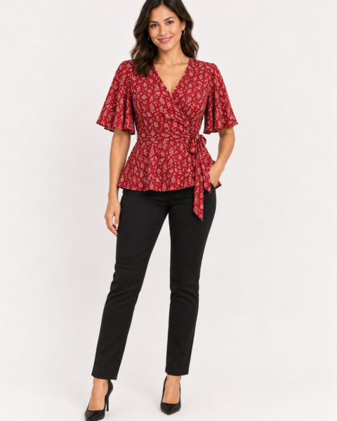 Maroon Print Crepe Top