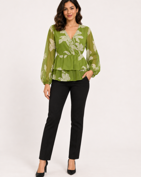 Grass Green Print Georgette Top