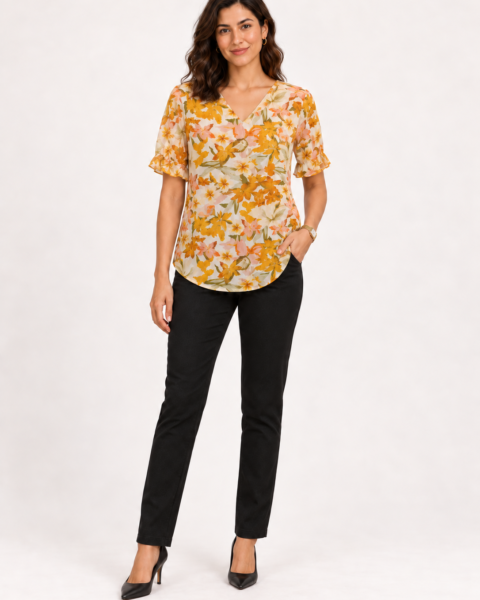 Golden Yellow Print Georgette Top