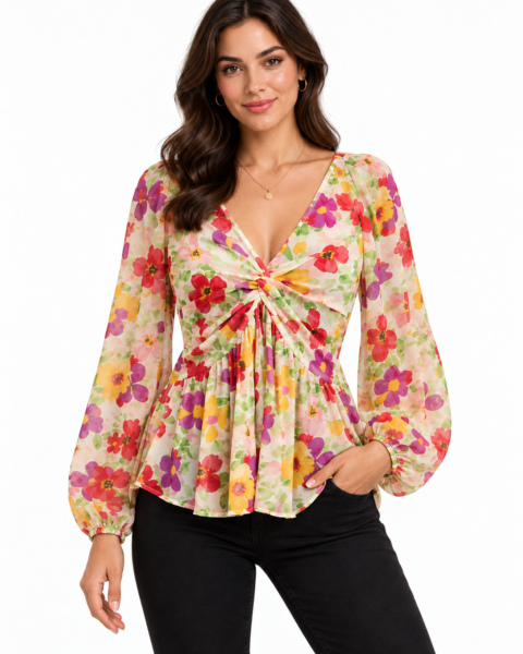 Beige Print Georgette Top