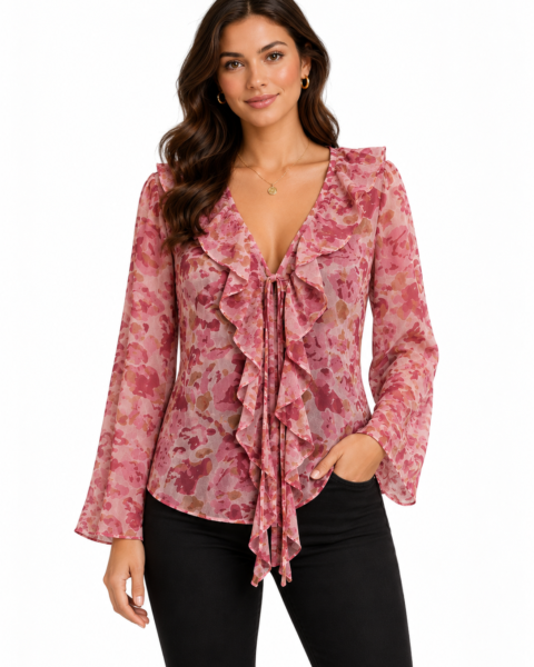 Dark Pink Print Georgette Top
