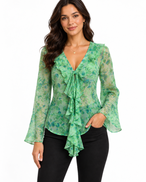 Green Print Georgette Top
