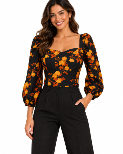 Brown Print Crepe Top
