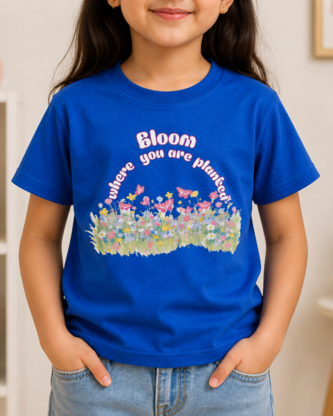 Blue Bloom Printed Girls T-Shirts