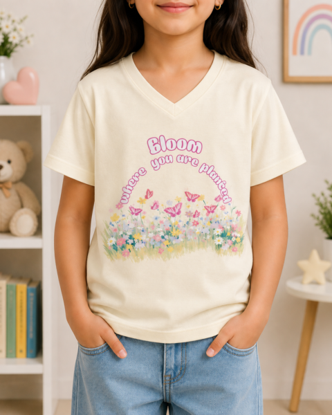White Bloom Printed Girls T-Shirts