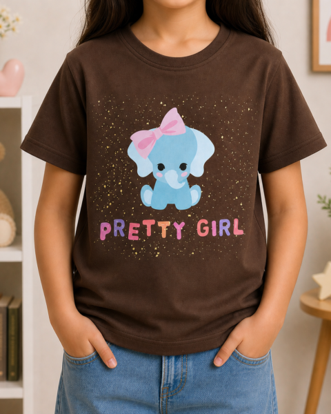 Brown Pretty Girl Printed Girls T-Shirts