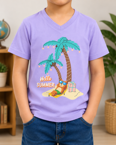Purple Hello Summer printed Boys T-Shirts