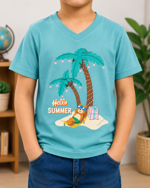 Blue Hello Summer Printed Boys T-Shirts