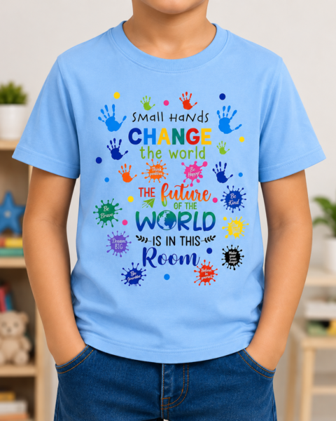 Light Blue Small Hands Printed Boys T-Shirts