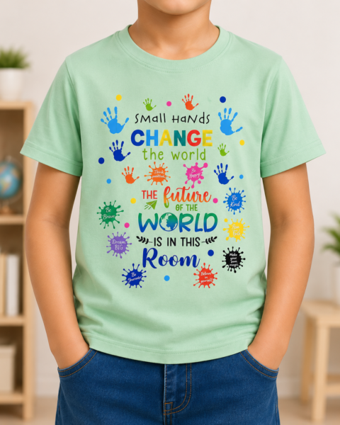 Mint Green Small Hands Printed Boys T-Shirts