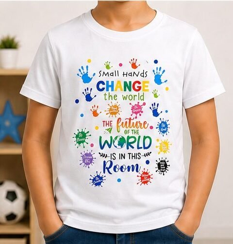 White Small Hands Printed Boys T-Shirts